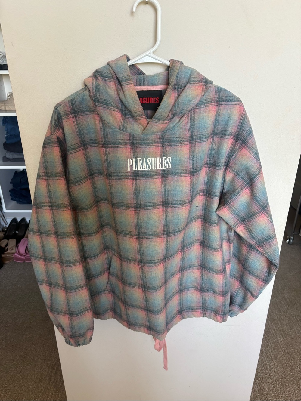 Pleasures Men's Plaid Hooded Pullover - Pastel Pink & Blue